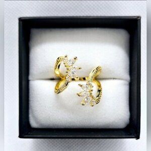 Gold Tone Gradient Sized Marquise Stones with Curved Pavé Lines NWT